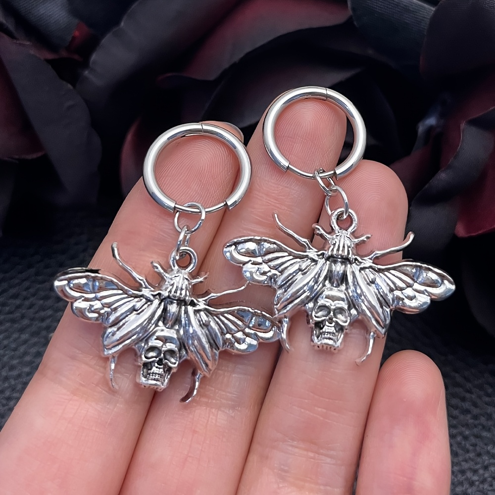 Unisex Dark Gothic Style Crescent Silkworm Moth Pendant Earrings
